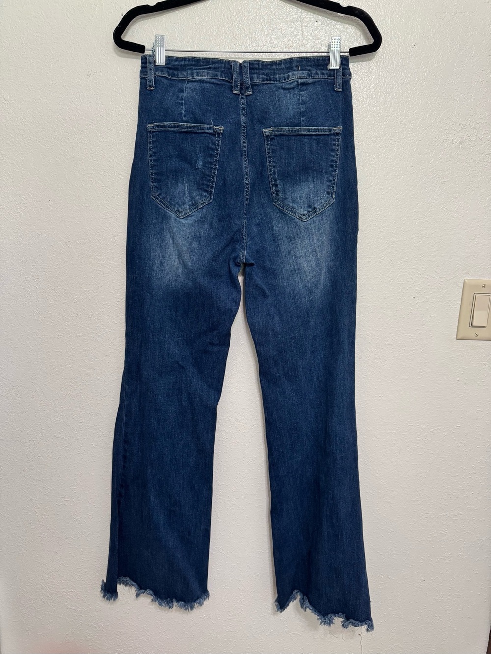 Risen High Rise Dark Blue Jeans Raw Hem Flare Size 30/11 - Picture 6 of 11